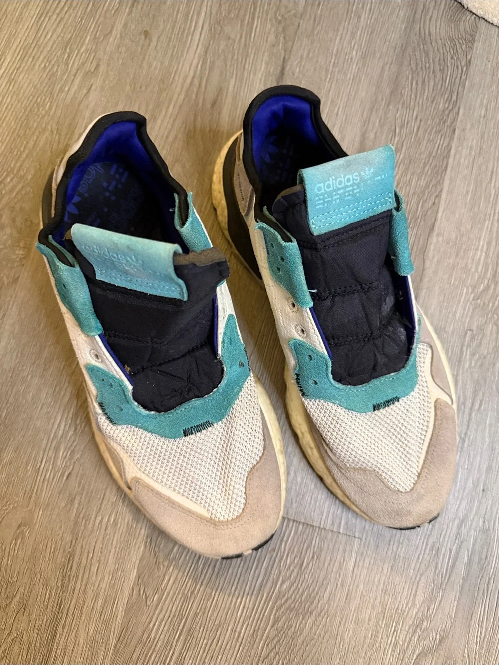 adidas White, Teal & Navy Slip-On Sneakers